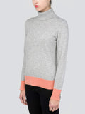 Turtleneck Slimfit Sweater_CB_LightGrey/Coral Pink